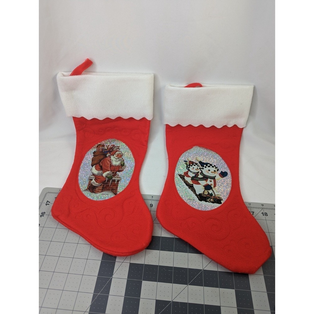 Santas Best Christmas‎ Stocking Snowman Santa Claus Felt Lot of 2